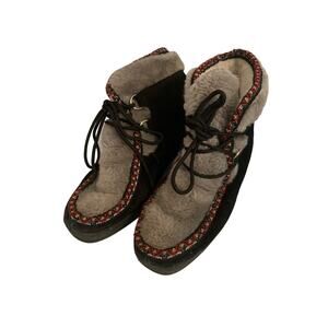 Yodelers Leather Lace Up Boot Vintage Fleece Lined Black Red Gray Size 8 Women